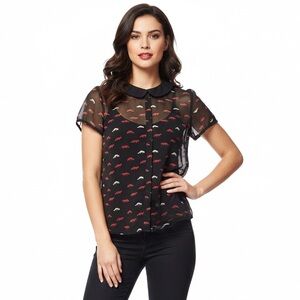 Vivienne Tam Sheer Black Short Sleeve Fox Print Top Women’s Size Medium